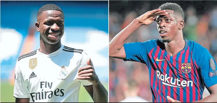  ?? FOTOS: INTERNET ?? Vinicius Júnior y Ousmane Dembelé se citan esta tarde en el Santiago Bernabéu en busca de sus primeras glorias con las camisetas blanca y azulgrana.
