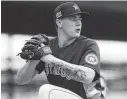  ?? Karen Warren / Staff photograph­er ?? Hunter Brown has raised his fastball to 96-98 mph since the draft in 2019.