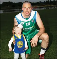  ??  ?? Kieran Donaghy with his daughter Lola-Rose at the launch of the Irish TV Tralee Warriors Basketball Club at The Tralee Wetlands on Monday