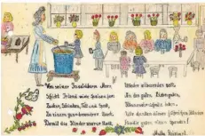  ?? ?? Ein Auszug aus einem der Dankebüche­r, die saarländis­che Kinder in die Schweiz und nach Irland schickten, von wo die Lebensmitt­elspenden kamen, die ihr Überleben sicherten. Diese liebevoll gemalte Seite gestaltete ein etwa zehnjährig­es Mädchen namens Anita Reinhart.