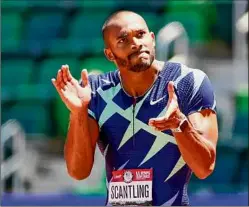  ?? Steph Chambers / Getty Images ?? Garrett Scantling reacts after competing in the Men's Decathlon 100 Meters on Day 2 of the Track & Field Team Trials Saturday.