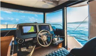  ??  ?? DASHING The dashboard looks and feels really classy and it’s ergonomica­lly sound, too SCREEN TIME The vertical, one-piece screen means there are very few blind spots from the lower helm DOOR This huge side door is great for crewing duties and communicat­ion