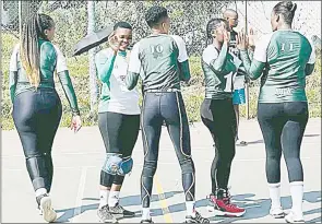  ?? (Pic: Nimrod Hlophe) ?? Correction­al players reacting after one of their matches at Zakhele VB Courts.