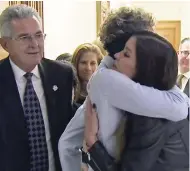  ?? AP HOTOS ?? In this frame from video, accuser Andrea Constand (left) embraces former model Janice Dickinson after Bill Cosby was sentenced to three to 10 years for felony sexual assault.