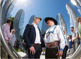  ?? Photo: Cathal Noonan ?? Chief of the Choctaw Nation Gary Batton (right) and sculptor Alex Pentek pictured at the Official Dedication of the Kindred Spirits sculpture in Midleton, Co Cork last summer.