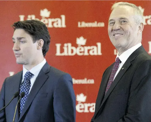  ?? Adrian Wyld / THE CANADIAN PRESS ?? Former Toronto police chief Bill Blair smiles during a news conference
with Liberal Leader Justin Trudeau in Ottawa on April 27.