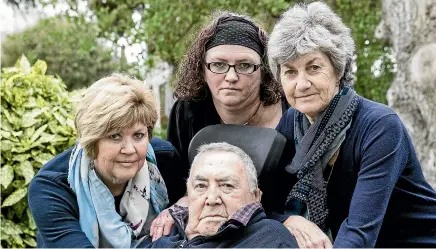  ??  ?? David Vermeren with daughters, from left, Rhonda, Jo and Linda. They want answers to what happened to their wife and mother in Radius Kensington rest home.