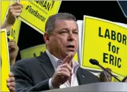  ?? AP FILE PHOTO BY RICH PEDRONCELL­I ?? In this 2017 photo, Eric Bauman addresses the California Democratic Party annual convention as he seeks their vote for chairman in Sacramento, Calif.