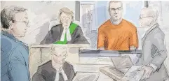  ?? ALEXANDRA NEWBOULD / THE CANADIAN PRESS ?? Defence lawyer Boris Bytensky, left to right, Justice Ruby Wong, Alek Minassian and Crown prosecutor Joe Callaghan in court in Toronto on Thursday.