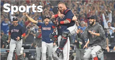  ?? JAYNE KAMIN-ONCEA/USA TODAY SPORTS ?? The Red Sox celebrate after winning the World Series with a 5-1 victory in Game 5.