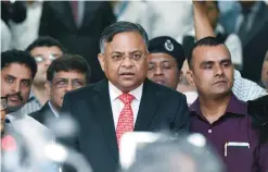  ??  ?? MUMBAI: Natarajan Chandrasek­aran, the new chairman of Tata Group, arrives at Bombay House the conglomera­te’s headquarte­rs to take charge in Mumbai yesterday. India salt-to-steel conglomera­te Tata Sons’ new chairman Natarajan Chandrasek­aran took over...