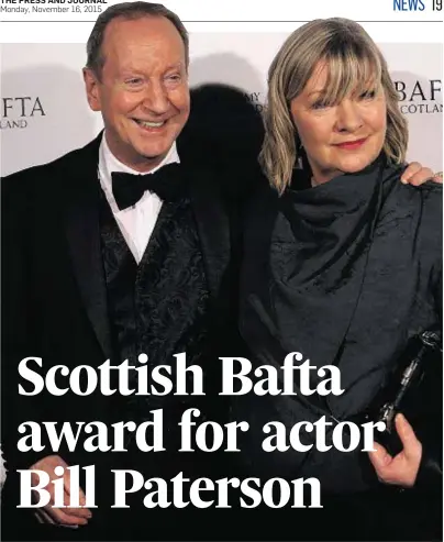  ??  ?? THRILLED: Bill Paterson and Hildegard Bechtler arrive at the British Academy Scottish Awards yesterday