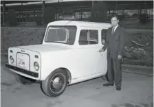  ?? PHOTO COURTESY OF EPB ARCHIVES ?? In 1968, the Westinghou­se Co. built 50 little electric cars called the Markette. One is shown here on display in Chattanoog­a. The identity of the person in the photo is not known.