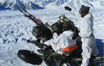  ??  ?? (Top) Upgraded Schilka Weapon system; (middle) Tunguska Weapon Systems; (above) ZU-23MM-2B at Siachen.