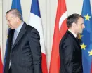  ?? Foto: AFP / Ludovik Merin ?? Der türkische Präsident Erdoğan und sein Amtskolleg­e Macron.