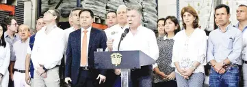  ?? — Reuters photo ?? Santos talks to the media after a meeting with regional authoritie­s in Cucuta, Colombia.