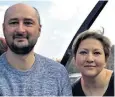  ??  ?? Arkady Babchenko and his wife Olechka, to whom he apologised for the fakery