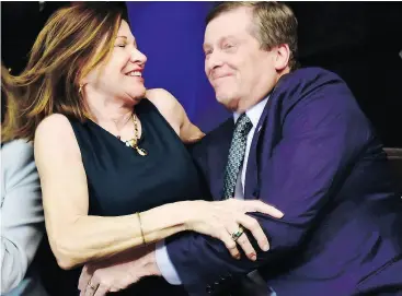  ?? FRANK GUNN / THE CANADIAN PRESS ?? Election night might be the most time Barbara Hackett gets to spend with her Energizer Bunny husband Toronto Mayor John Tory, Kelly McParland writes.