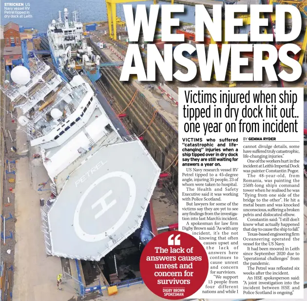  ?? ?? STRicKeN US Navy vessel RV Petrel tipped in dry dock at Leith