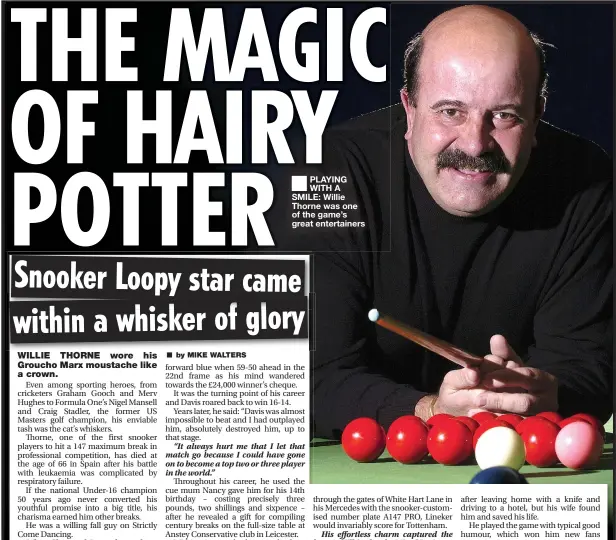  ??  ?? PLAYING WITH A SMILE: Willie Thorne was one of the game’s great entertaine­rs