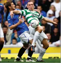  ?? ?? Kevin Thomson and Scott Brown locked horns frequently on either side of the Old Firm derby