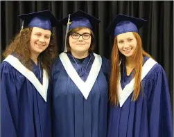  ??  ?? Maggie Daley, left, Jessica Campbell and Shannon Fitzpatric­k were award winners during the NNEC graduation celebratio­ns Wednesday at the Pictou County Wellness Centre. SUEANN MUSICK/THE NEWS