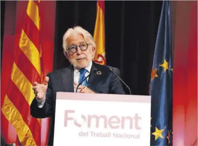  ?? Jordi Bataller / ACN ?? Josep Sánchez Llibre, ayer durante la clausura de la asamblea general de Foment del Treball.