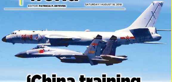  ??  ?? Photo courtesy of Xinhua shows China’s People’s Liberation Army air force planes, including an H-6K bomber, conducting drills last April.