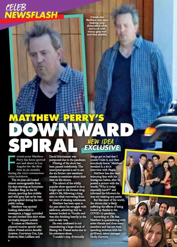  ??  ?? Friends star Matthew was seen looking very dishevelle­d while out in LA with messy grey hair and face stubble.