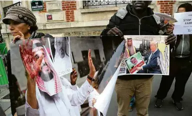  ?? Jacques Demarton/AFP ?? Protesto pede justiça para Khashoggi em frente à embaixada da Arábia Saudita em Paris