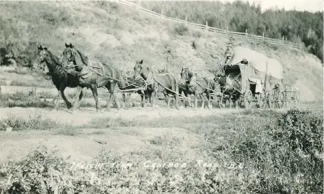  ??  ?? Samuel McDonald operated wagon trains, similar to the one pictured above on the Cariboo Road in 1875, after arriving in B.C. to try to make fortune in the gold rush. In 1865 he bought 300 acres on the Fraser River island, which later became known as...