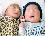  ?? Associated Press ?? SAN DIEGO twins Jaelyn and Luis Salgado were born at 11:59 p.m. on Dec. 31 and at 12:02 a.m. on Jan. 1, respective­ly, to Maribel Valencia and husband Luis.