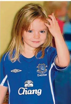  ?? FOTO: UNCREDITED/AP/DPA ?? Vor rund 13 Jahren verschwand die kleine Madeleine McCann spurlos aus einer Ferienanla­ge an der Algarve. Nun ist ein Deutscher wegen Mordverdac­hts ins Visier der Behörden geraten.