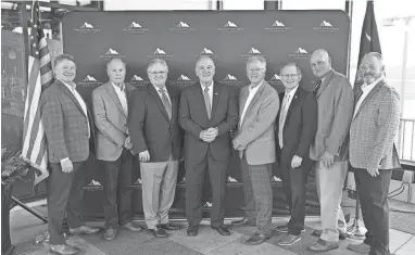  ?? ?? From left, Jeff Wilson of WCFIBER, Jim Lovinggood of Blue Ridge Electric Cooperativ­e, Rep. Jay West, Sen. Mike Gambrell, Rep. Don Chapman, Jim Stritzinge­r of the SC Broadband Office; Chair Tommy Dunn of Anderson County Council, and Brett Sanders of Anderson County Council.