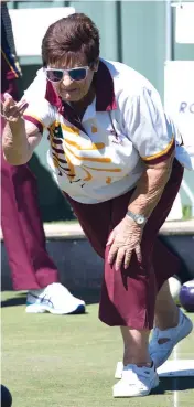  ??  ?? Drouin second Trish Cole sends down a bowl in the division two game against Moe on Tuesday. Drouin lost 52/91.
