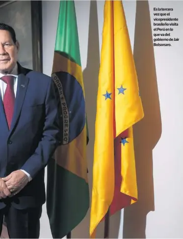  ?? JESÚS SAUCEDO / EL COMERCIO ?? Es la tercera vez que el vicepresid­ente brasileño visita el Perú en lo que va del gobierno de Jair Bolsonaro.