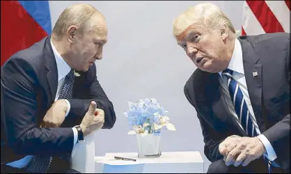  ??  ?? US President Donald Trump talks with Russian President Vladimir Putin at the G20 Summit in Germany last week.