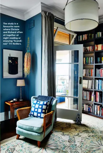  ??  ?? The study is a favourite room where Chrissie and Richard often sit together at night reading or enjoying “Scandinoir” TV thrillers.