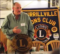  ?? Ernest A. Brown photo ?? Burrillvil­le Town Manager Mike Wood presents his annual State of the Town address during the monthly meeting of the Burrillvil­le Lions Club.