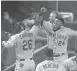  ?? NICKWASS/AP ?? The Mets’ Robinson Chirinos (26) celebrates his two-run home run with Robinson Cano (24) during the fifth inning Thursday in Washington.