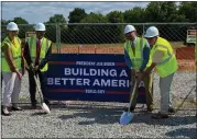  ?? PHOTO COURTESY OF EPA ?? Local and federal officials break ground on a Superfund cleanup in Lansdale on Friday, July 15, 2022. From left to right are Janet Panning, interim deputy administra­tor of the Montgomery County Office of Public Health; EPA Office of Land and Emergency Management Deputy Assistant Administra­tor Waterhouse Carlton; EPA Mid-Atlantic Regional Administra­tor Adam Ortiz and Lansdale Borough Manager John Ernst.