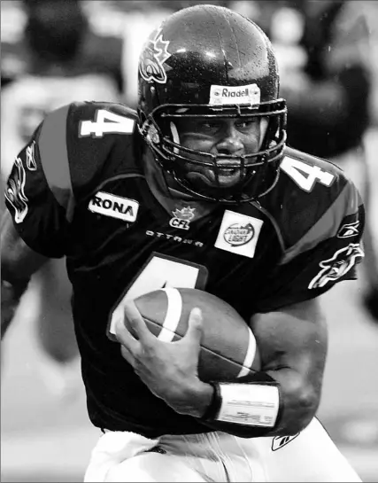  ?? JANA CHYTILOVA / CANWEST NEWS SERVICE ?? Although he has struggled in other aspects of his game, Ottawa’s Kerry Joseph is on pace for a 1,063-yard season on the ground.