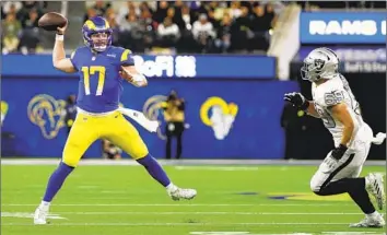  ?? Gina Ferazzi Los Angeles Times ?? BAKER MAYFIELD had one day of practice before leading the Rams to a stunning win over the Raiders.