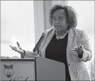  ?? SEAN D. ELLIOT/THE DAY ?? Regina Rush-Kittle, acting director of the Connecticu­t Division of Emergency Management and Homeland Security, addresses a gathering of the Southeaste­rn Connecticu­t Women’s Network on Wednesday at Great Neck Country Club in Waterford.