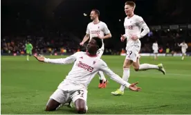  ?? ?? Kobbie Mainoo celebrates scoring Manchester United’s winning goal in the 97th minute against Wolves. Photograph: Naomi Baker/Getty Images