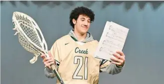  ?? JEFFREY F. BILL/STAFF ?? Indian Creek boys lacrosse goalie Ty Spencer reads lines for the school play. Spencer has shown his versatilit­y over the past four years, splitting time between sports and plays.