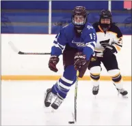  ?? Dave Phillips / For Hearst Connecticu­t Media ?? BBD’s Kevin Dykes skates against Amity on Saturday.