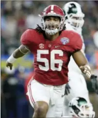  ?? LM OTERO — THE ASSOCIATED PRESS ?? Alabama linebacker Tim Williams celebrates after tackling Michigan State quarterbac­k Connor Cook during the second half of the Cotton Bowl Thursday.