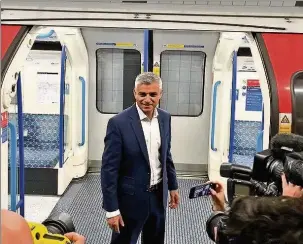  ??  ?? WELCOME NEWS: Mayor of London Sadiq Khan has announced that the Picadilly line night tube will run from Cockfoster­s to Heathrow’s Terminal 5 from Friday December 16