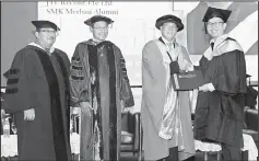  ??  ?? Ting (second right) awards the first class Bachelor of Business Administra­tion degree to Ho Tze Chin while Dr Hii (left) and Prof Tengku Abdul Aziz look on.